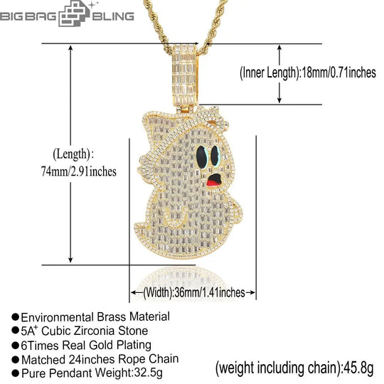 Iced Out Cute Ghost Pendant BigBagBling