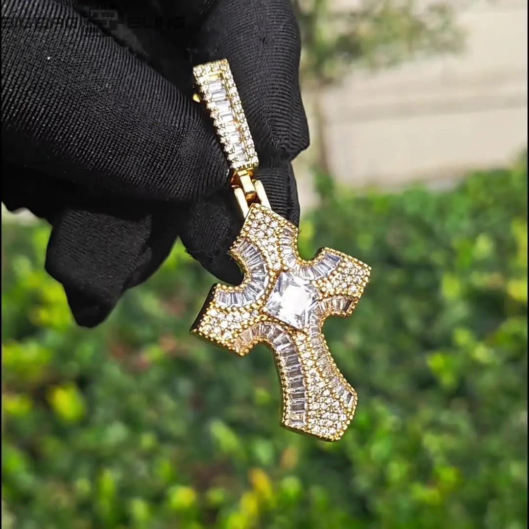 Iced Out Diamond Cross Pendant BigBagBling