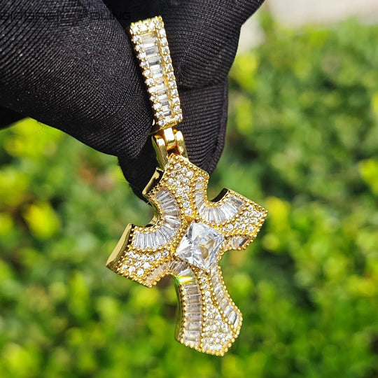 Iced Out Diamond Cross Pendant BigBagBling