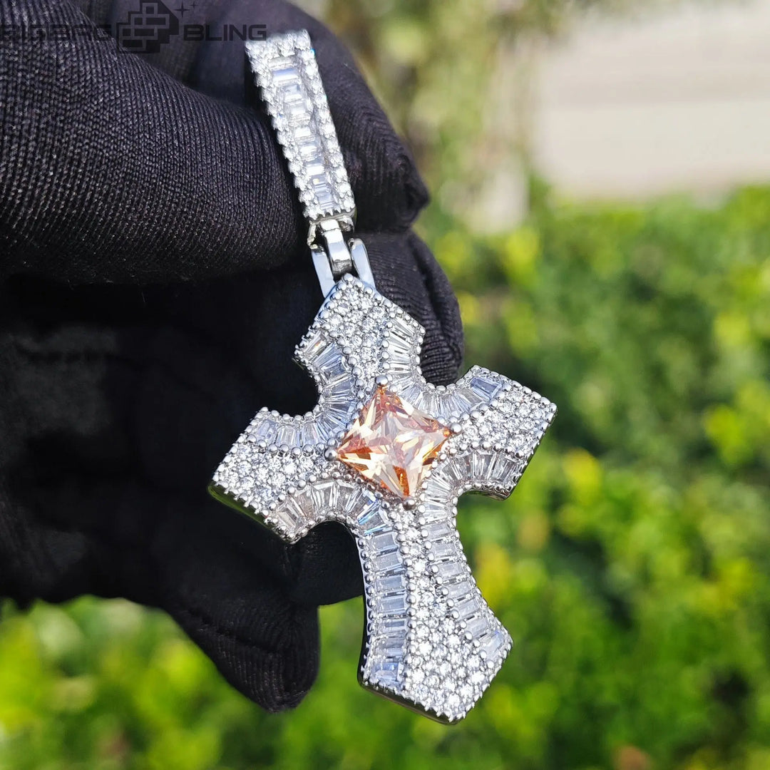 Iced Out Diamond Cross Pendant BigBagBling