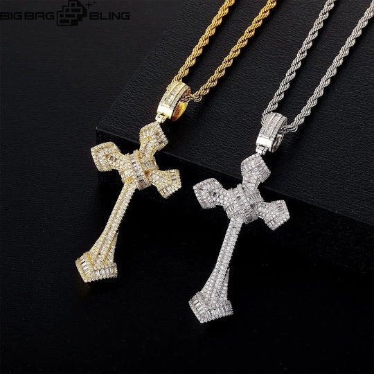 Iced Baguette Diamond Cross Pendant