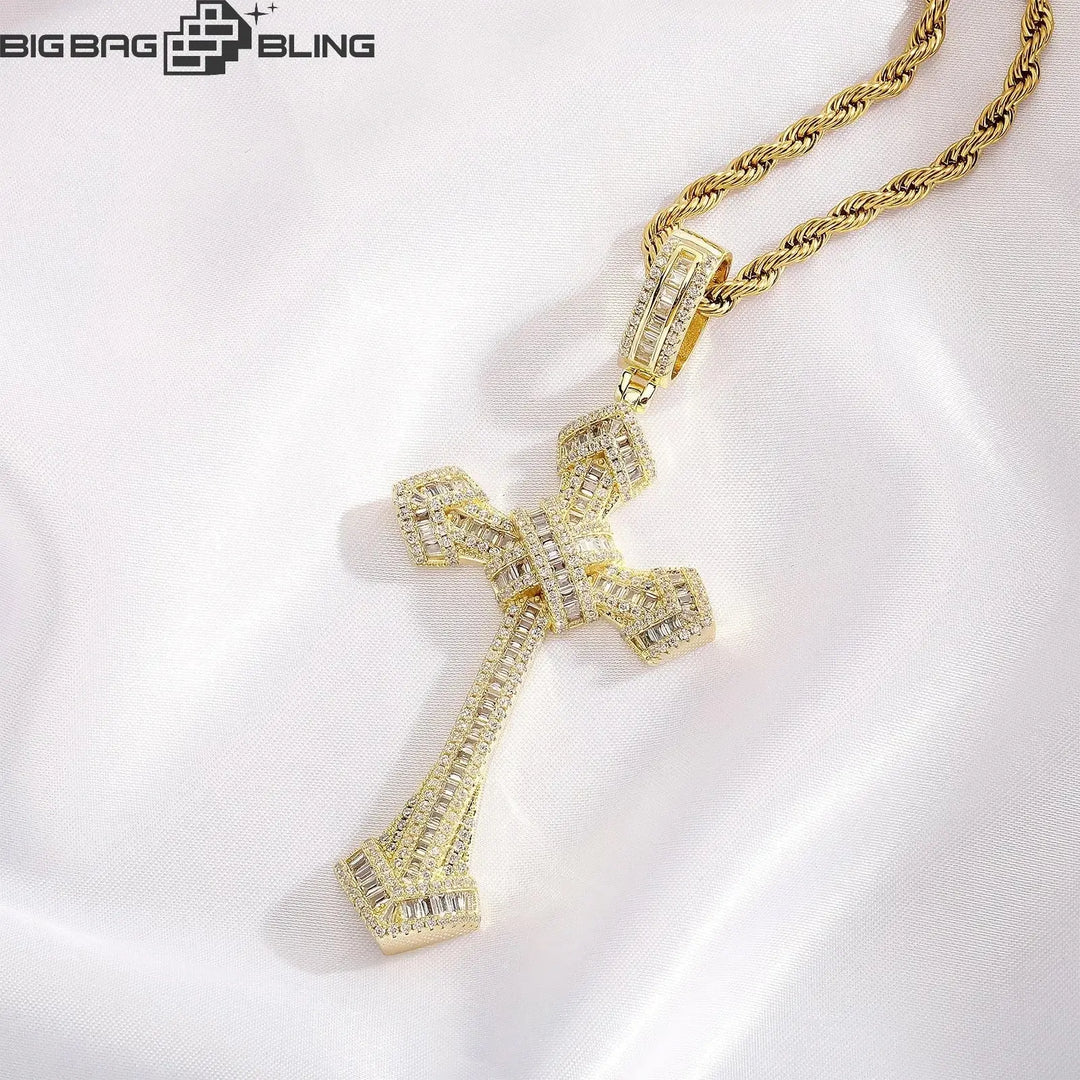 Iced Baguette Diamond Cross Pendant