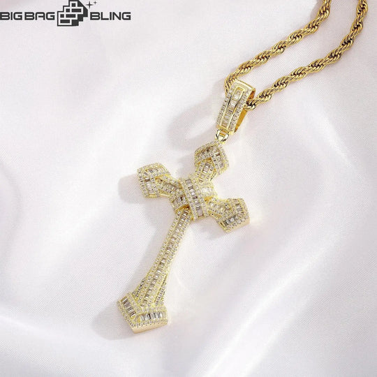 Iced Baguette Diamond Cross Pendant