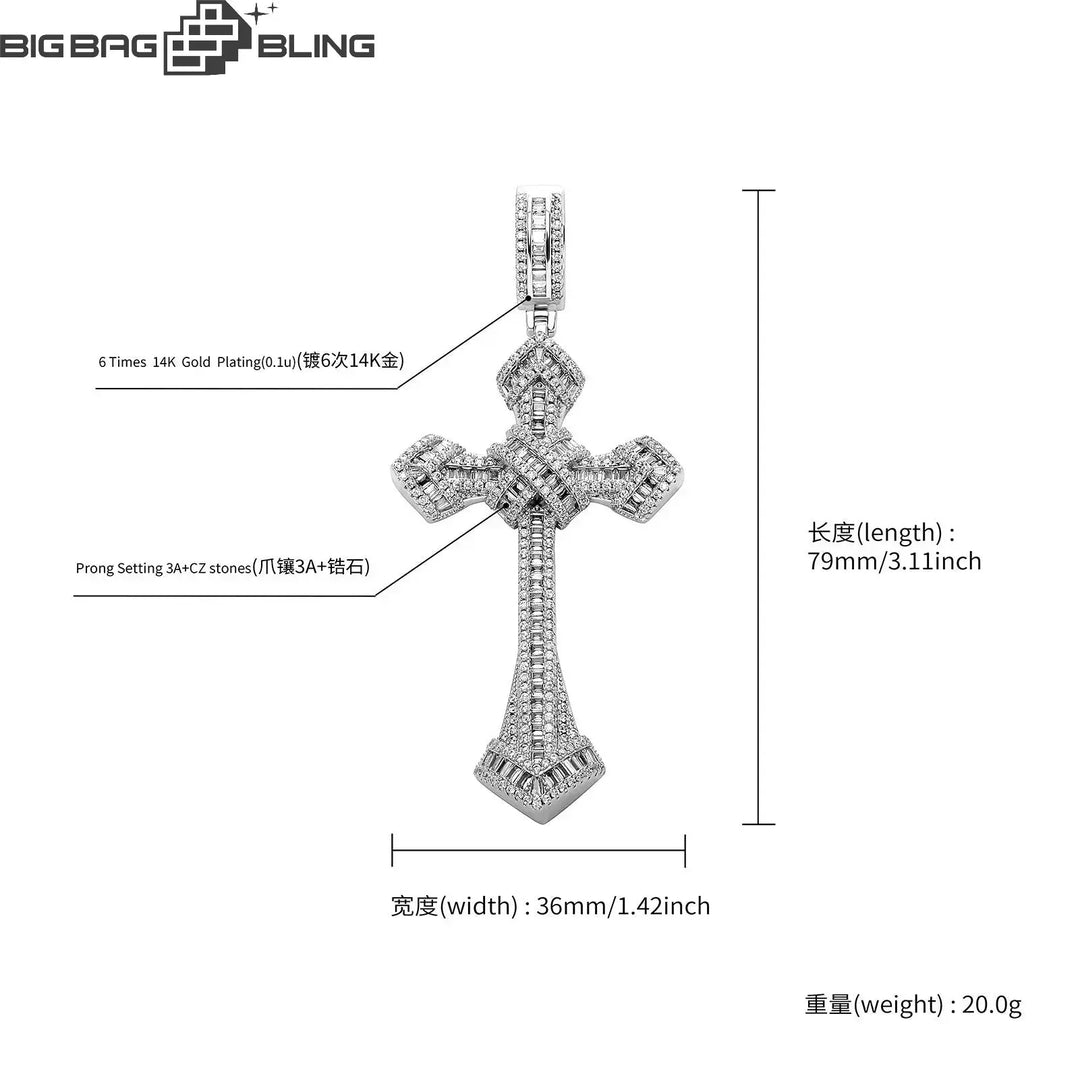 Iced Out Baguette Diamond Cross Pendant BigBagBling