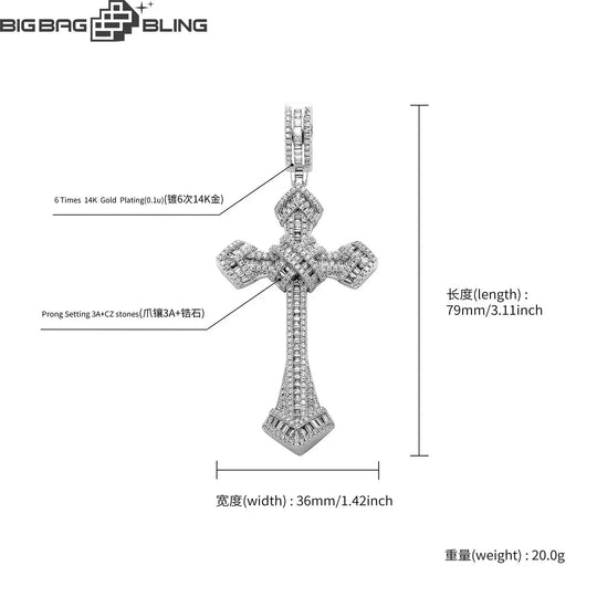 Iced Out Baguette Diamond Cross Pendant BigBagBling