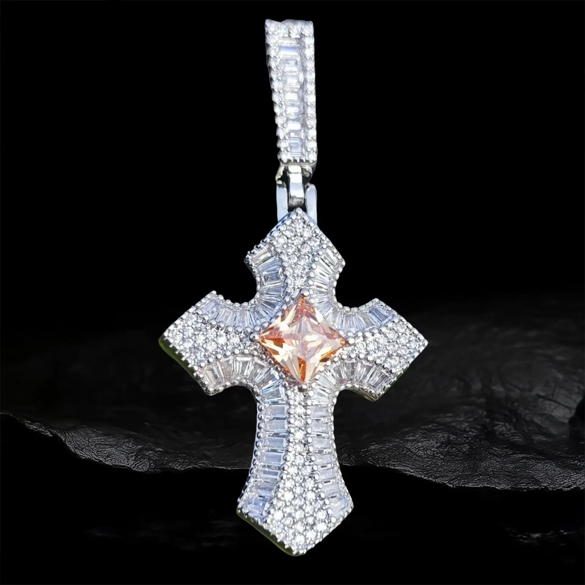 Iced Out Diamond Cross Pendant BigBagBling