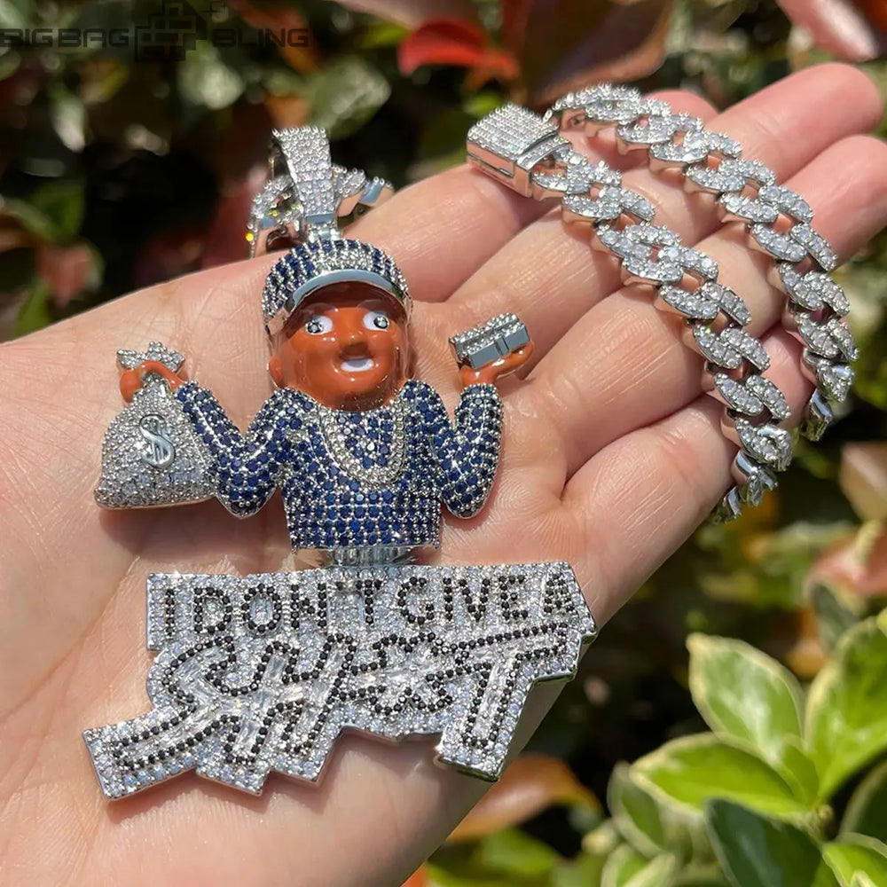 Iced Out Dont Give Sh*t Cartoon  Pendant BigBagBling