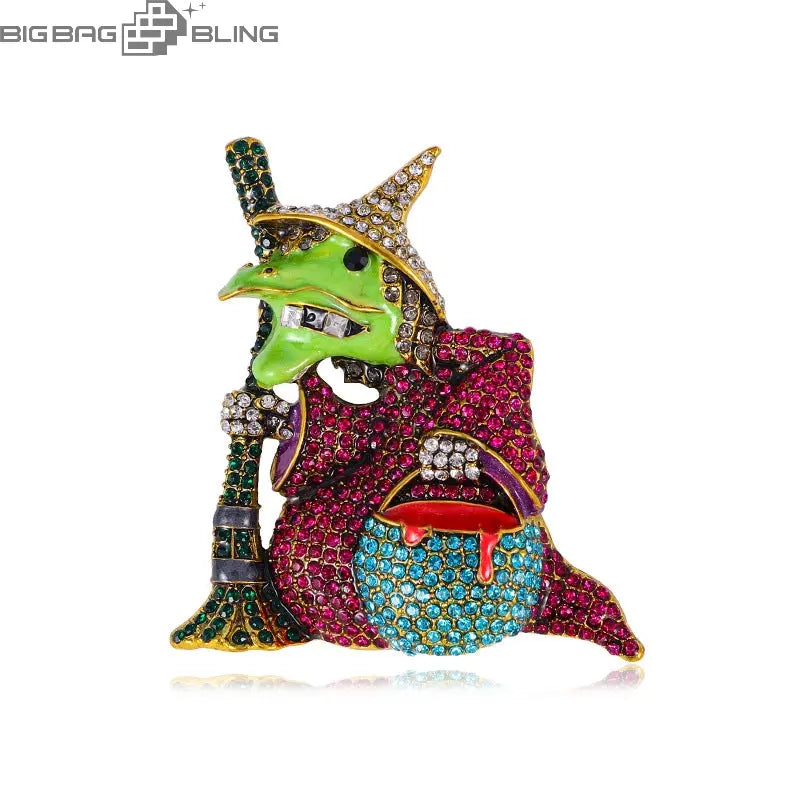 Iced Out Evil Witch Brooch BigBagBling