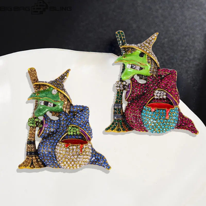 Iced Out Evil Witch Brooch BigBagBling