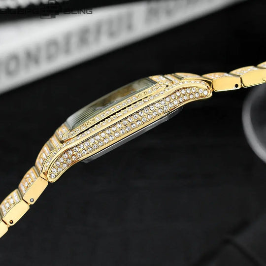 Iced Out Fashionable square skeletonized watch BigBagBling