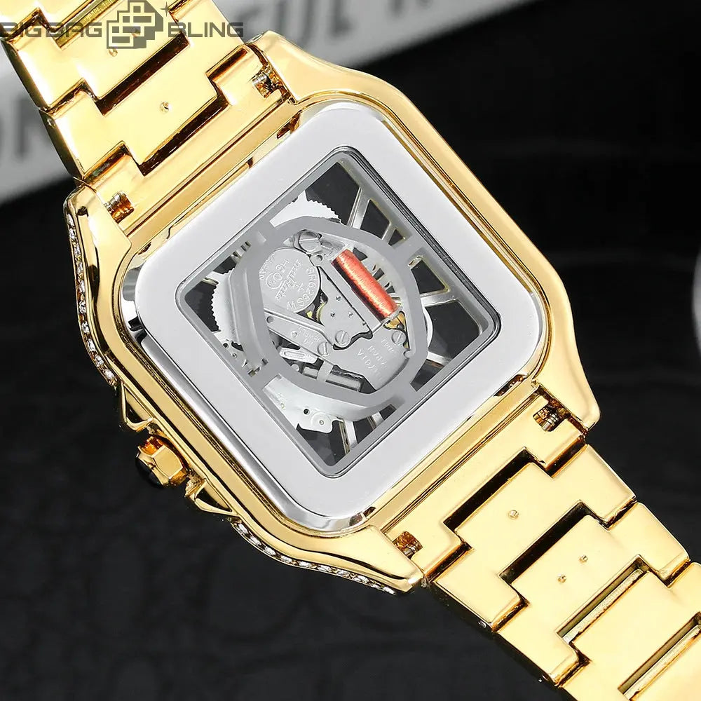 Iced Out Fashionable square skeletonized watch BigBagBling
