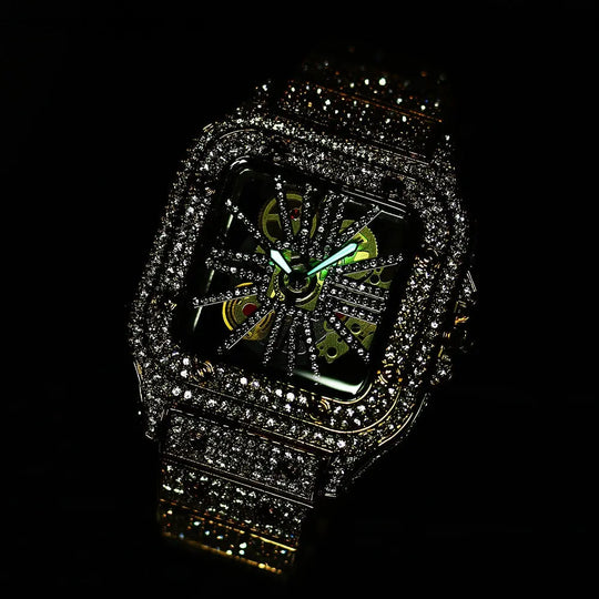 Iced Out Fashionable square skeletonized watch BigBagBling