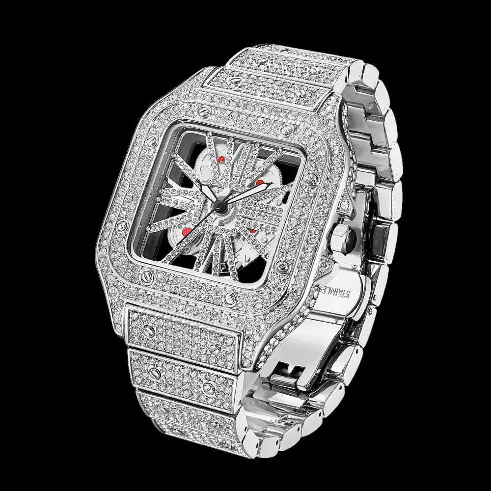 Iced Out Fashionable square skeletonized watch BigBagBling