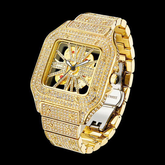 Iced Out Fashionable square skeletonized watch BigBagBling