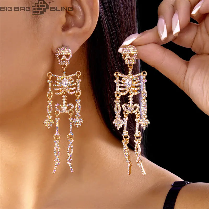 Iced Out Full diamond skeleton earrings BigBagBling