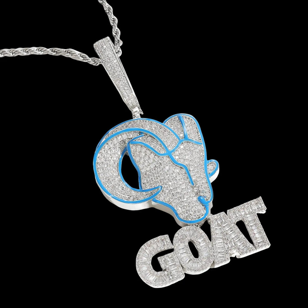 Iced Out GOAT Pendant in White Gold BigBagBling