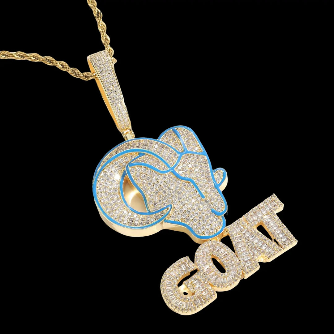 Iced Out GOAT Pendant in White Gold BigBagBling