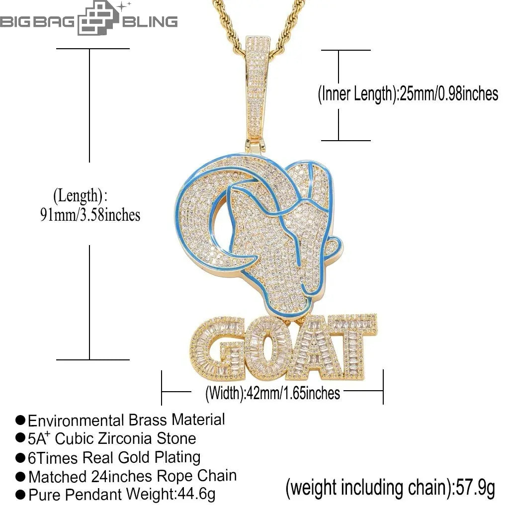 Iced Out GOAT Pendant in White Gold BigBagBling