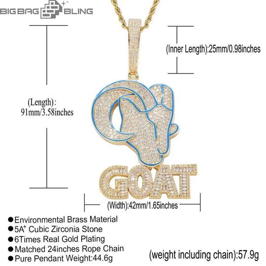 Iced Out GOAT Pendant in White Gold BigBagBling