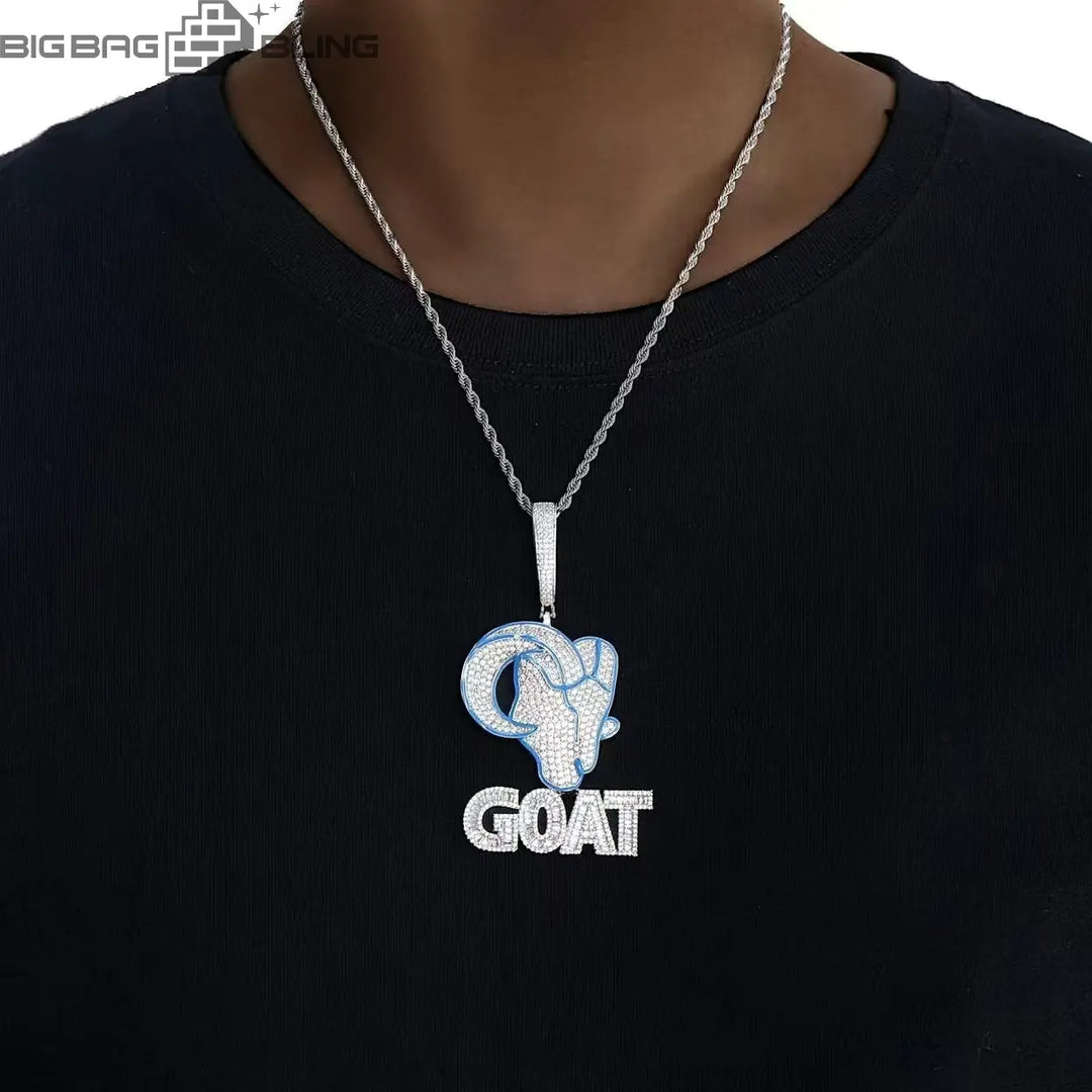 Iced Out GOAT Pendant in White Gold BigBagBling