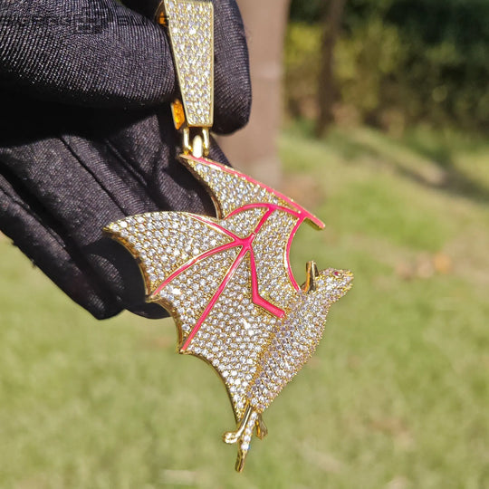 Iced Out Glow-in-the-Dark Bat Pendant BigBagBling