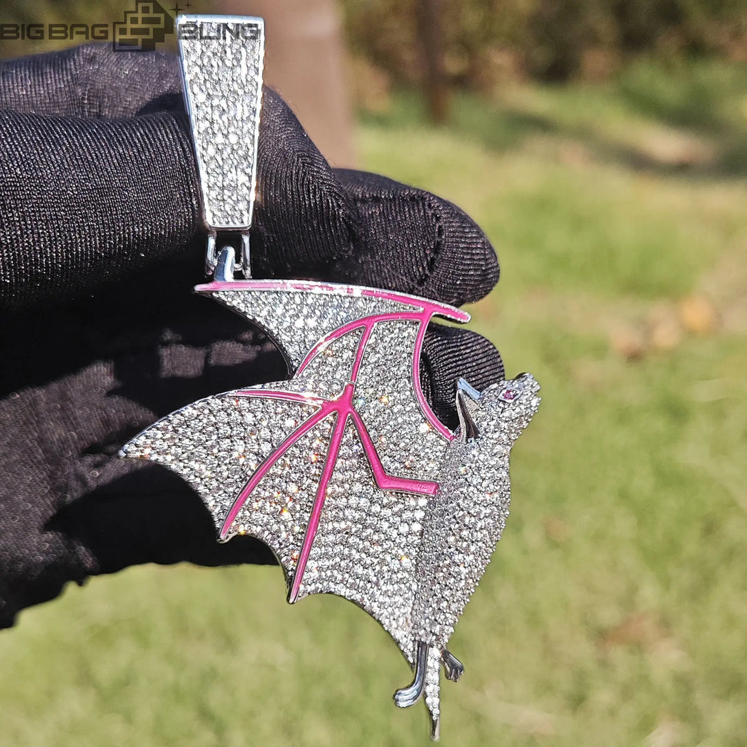 Iced Out Glow-in-the-Dark Bat Pendant BigBagBling