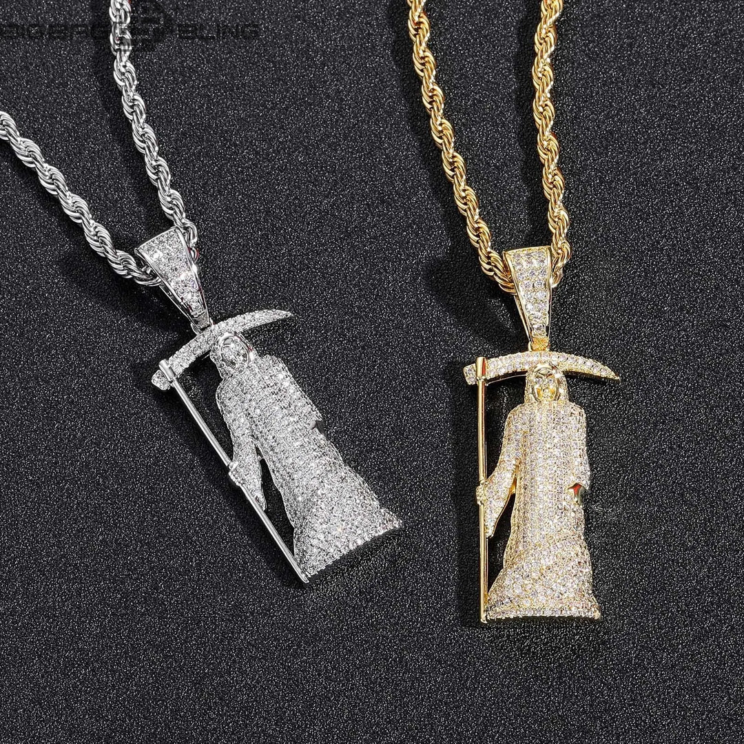Iced Out Grim Reaper Scythe Pendant BigBagBling