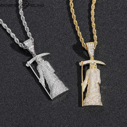 Iced Out Grim Reaper Scythe Pendant BigBagBling