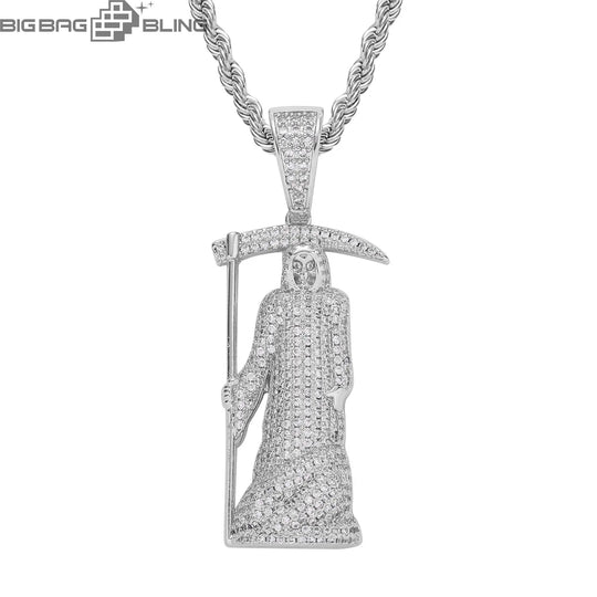 Iced Out Grim Reaper Scythe Pendant BigBagBling