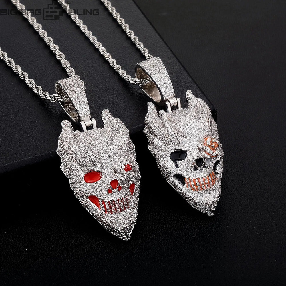 Iced Out Hell Skull Pendant BigBagBling