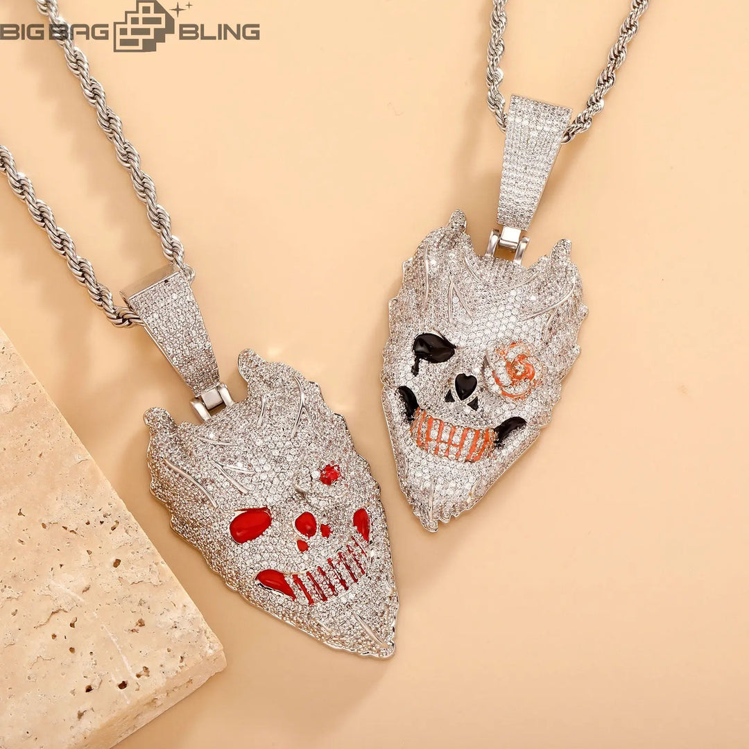 Iced Out Hell Skull Pendant BigBagBling