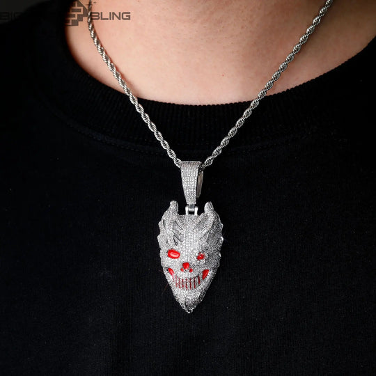 Iced Out Hell Skull Pendant BigBagBling