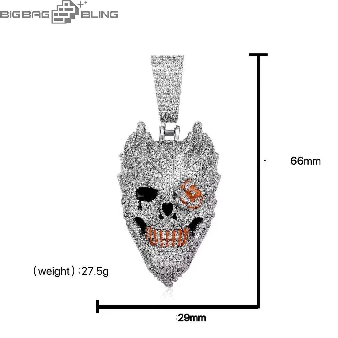 Iced Out Hell Skull Pendant BigBagBling