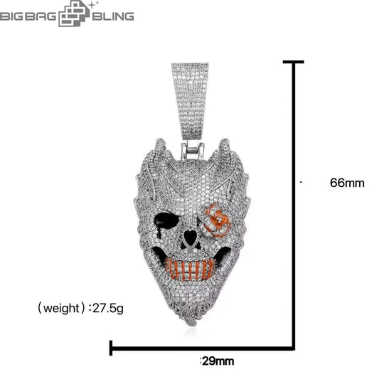 Iced Out Hell Skull Pendant BigBagBling