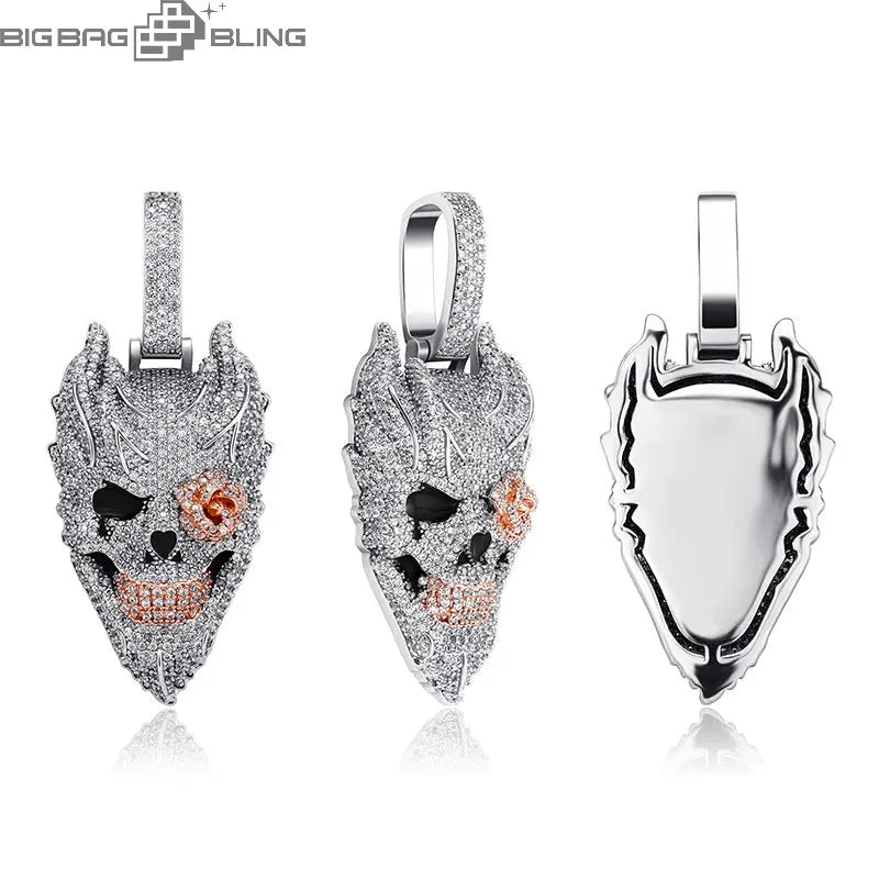 Iced Out Hell Skull Pendant BigBagBling