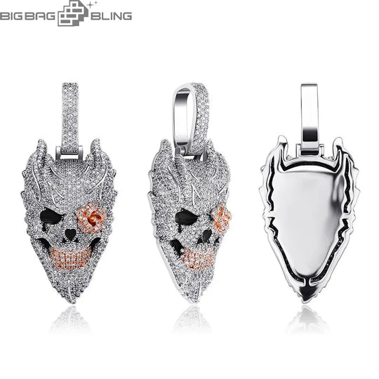 Iced Out Hell Skull Pendant BigBagBling