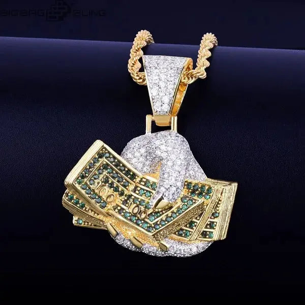 Iced Out Holding US dollars Pendant BigBagBling