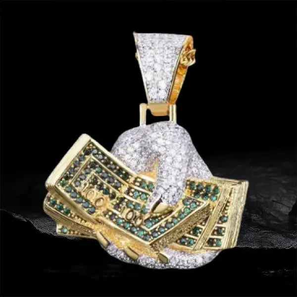 Iced Out Holding US dollars Pendant BigBagBling