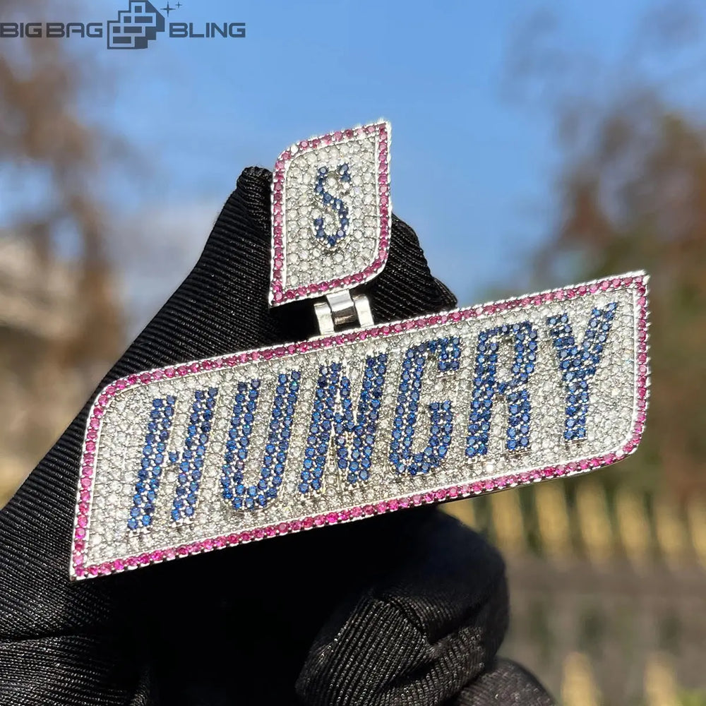 Iced Out Hungry letters Pendant BigBagBling