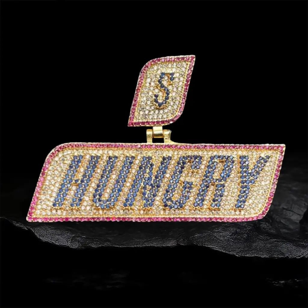 Iced Out Hungry letters Pendant BigBagBling