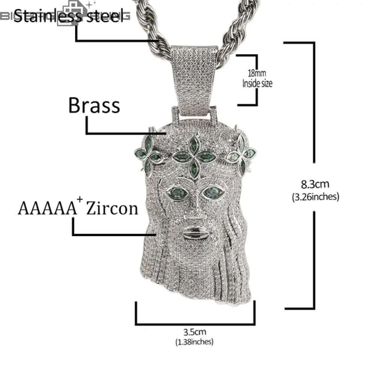 Iced Out  Jesus Head With Four Leaf Clover Pendant BigBagBling