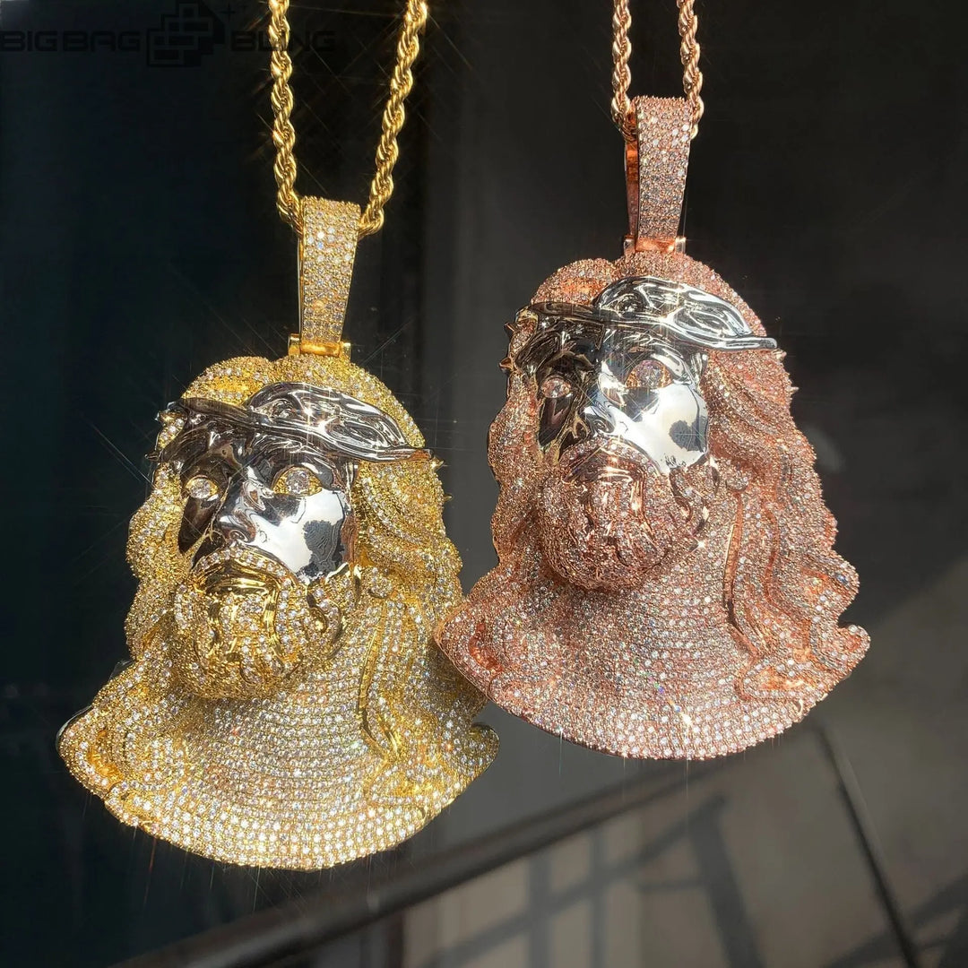 Iced Out Jesus' head Pendant BigBagBling