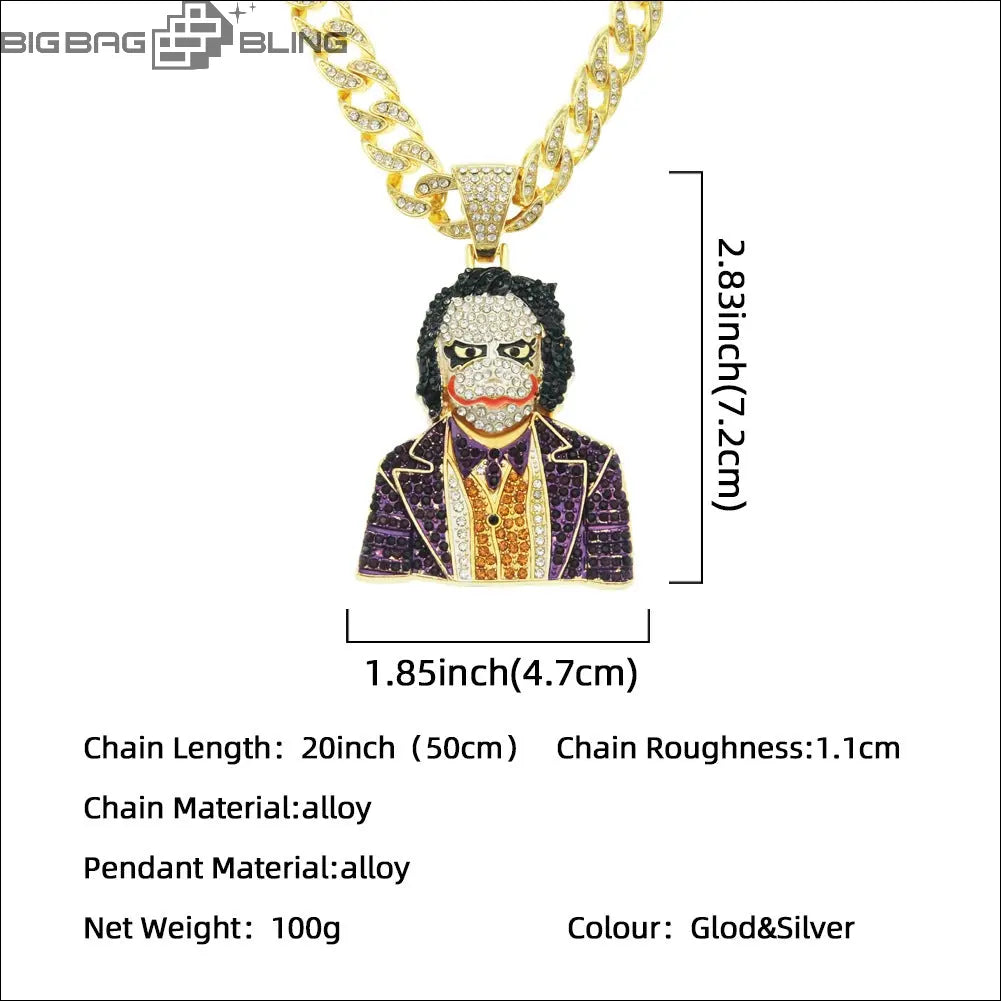 Iced Out Joker Half-Body 2  Pendant BigBagBling