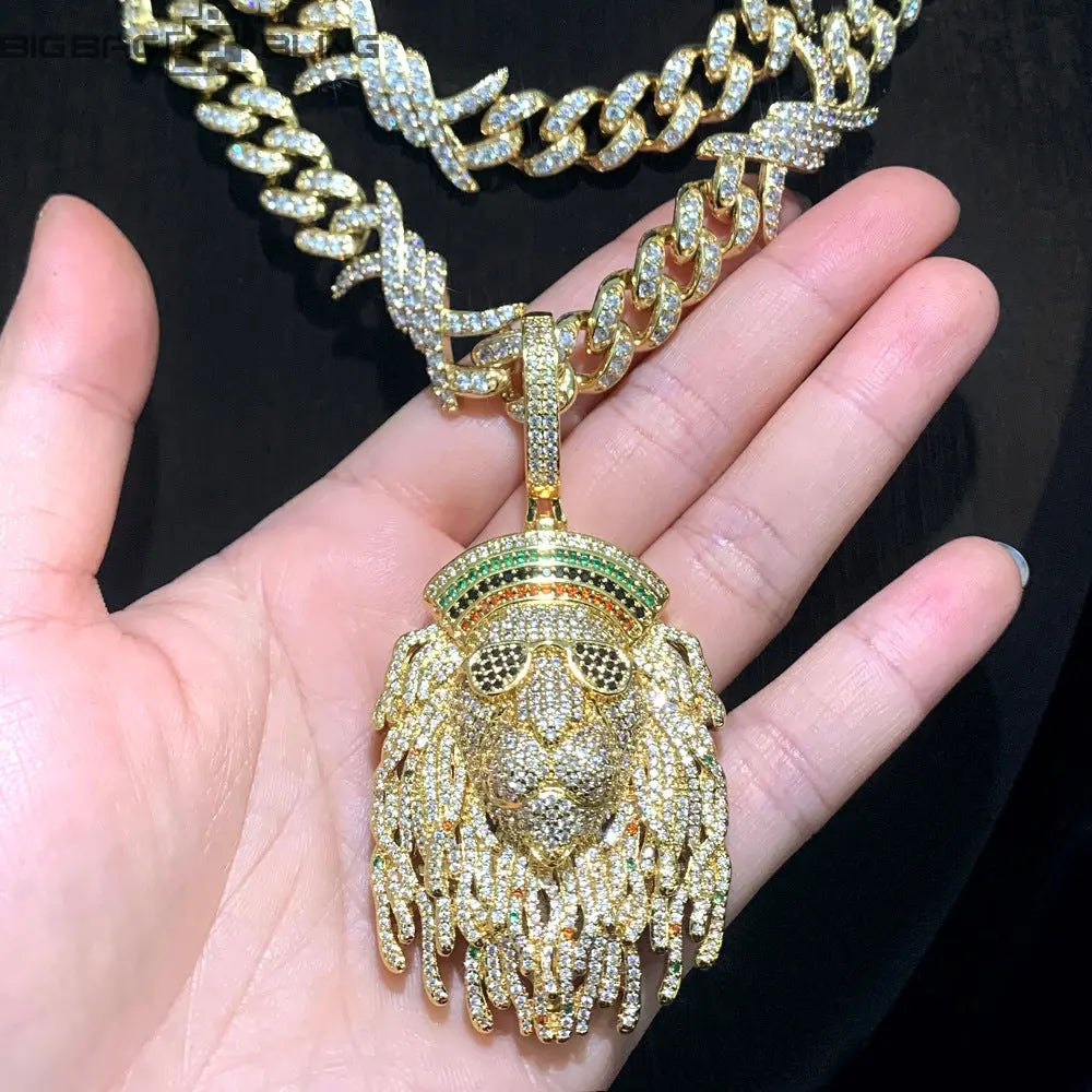 Iced Out Lion's head Pendant BigBagBling