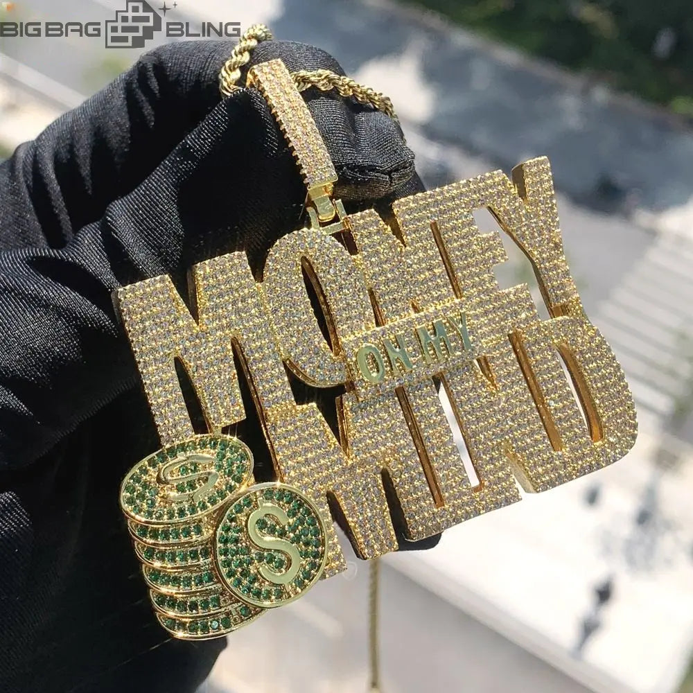 Iced Out MONEY MIND Letter Pendant BigBagBling