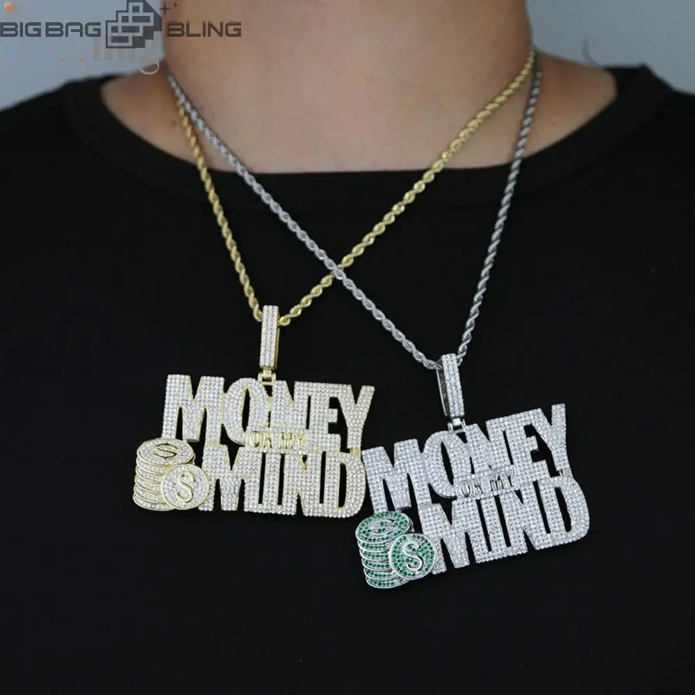 Iced Out MONEY MIND Letter Pendant BigBagBling