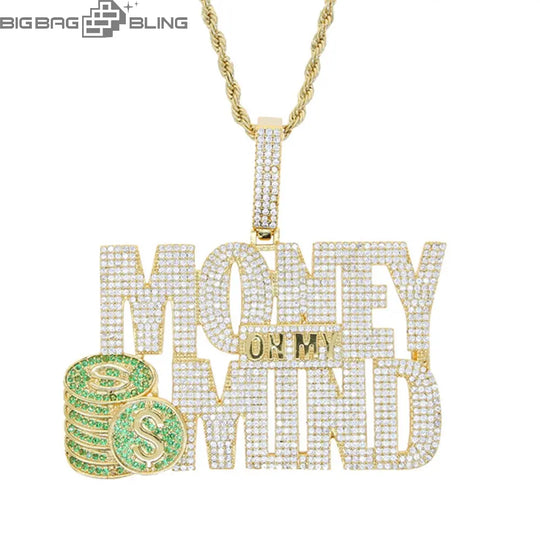 Iced Out MONEY MIND Letter Pendant BigBagBling
