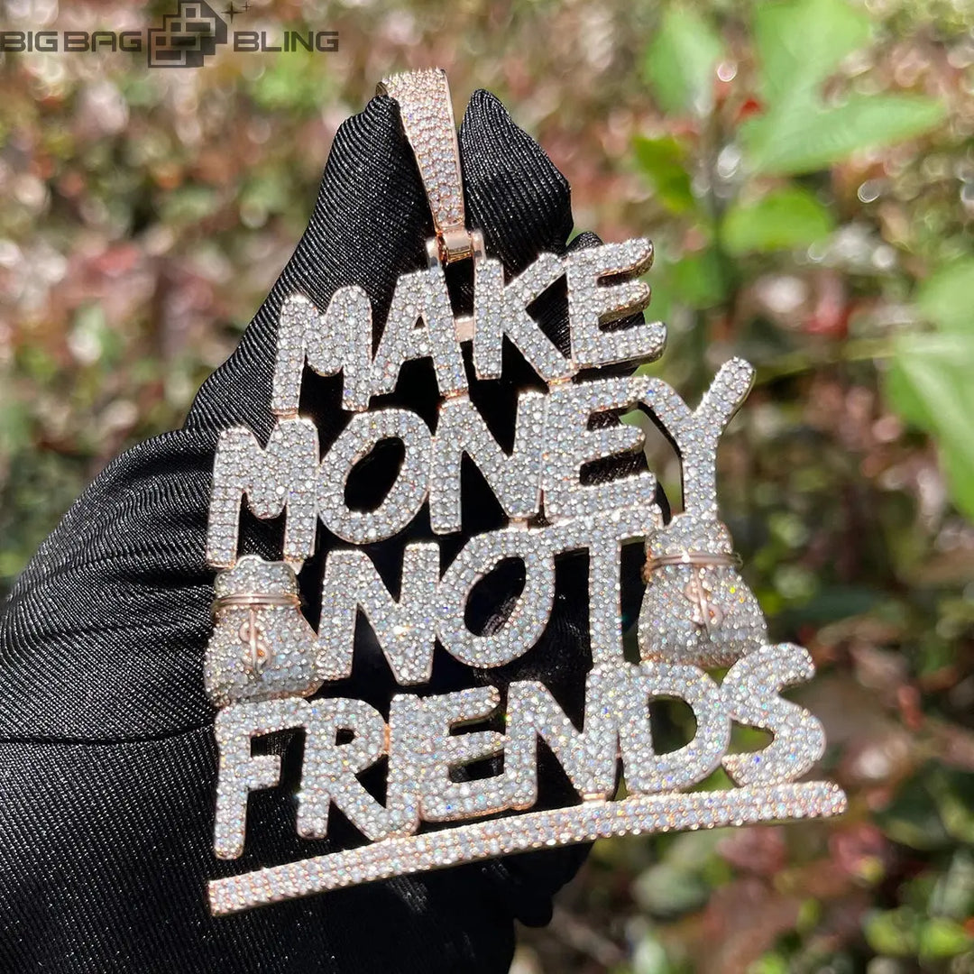 Iced Out Make Money Not Friends letters Pendant BigBagBling