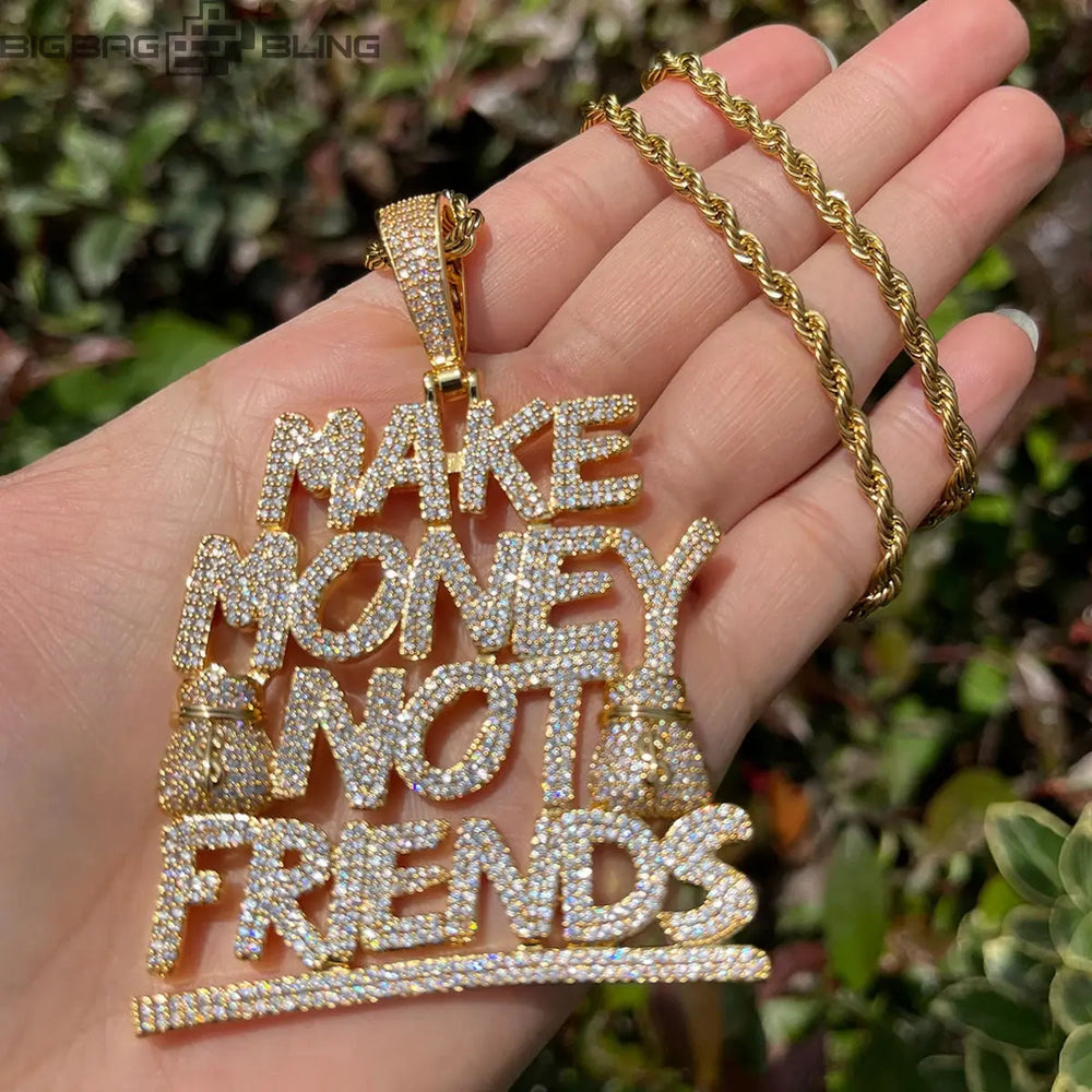 Iced Out Make Money Not Friends letters Pendant BigBagBling