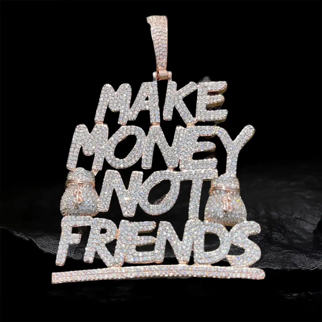 Iced Out Make Money Not Friends letters Pendant BigBagBling
